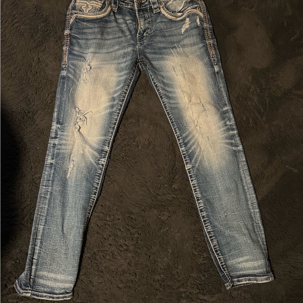 Rock Revival Men's Distressed Blue Slim Straight Jeans